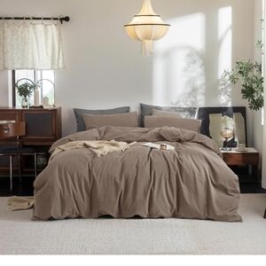 FOSSA Duvet Cover Set 100% Washed Cotton Linen Feel Super Soft Breathable Cozy 3